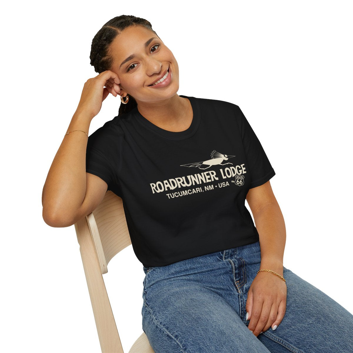 Roadrunner Lodge T-Shirt - Offwhite print on Unisex Softstyle Tee