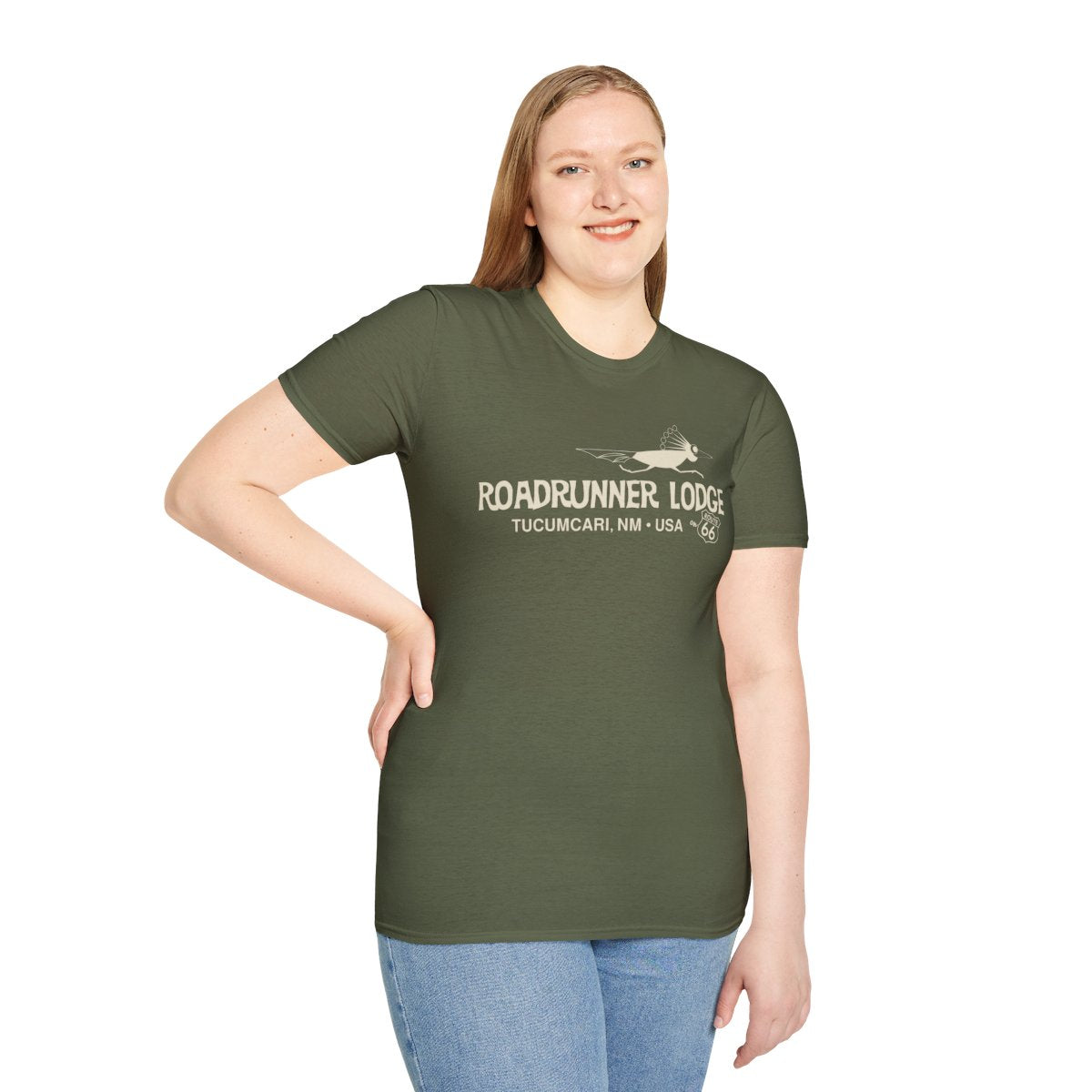 Roadrunner Lodge T-Shirt - Offwhite print on Unisex Softstyle Tee