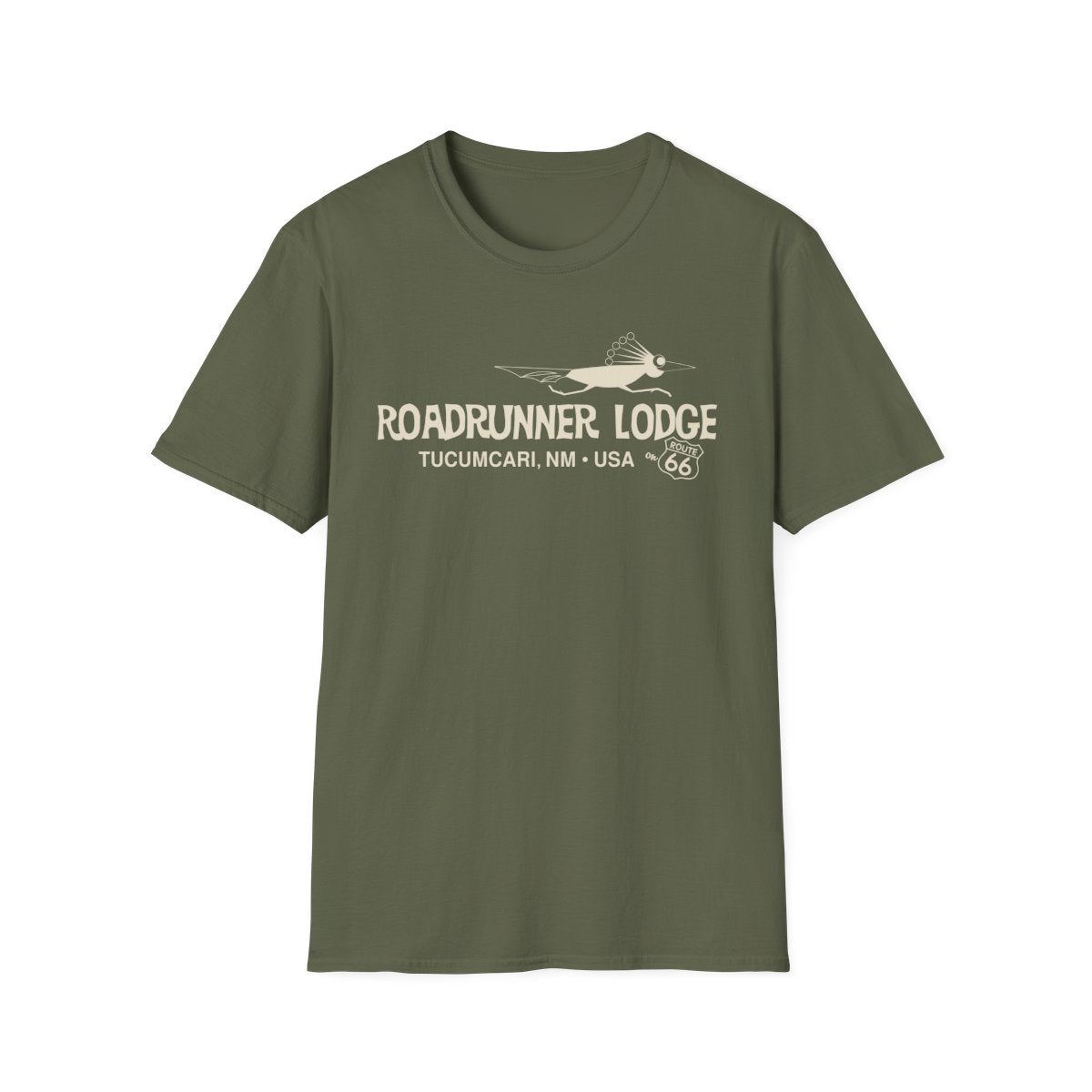 Roadrunner Lodge T-Shirt - Offwhite print on Unisex Softstyle Tee