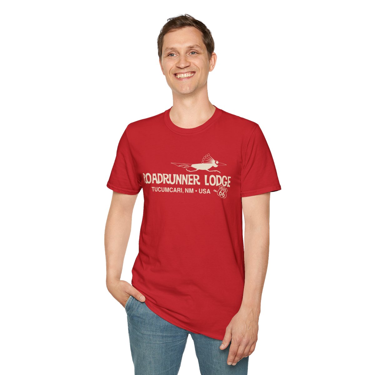 Roadrunner Lodge T-Shirt - Offwhite print on Unisex Softstyle Tee