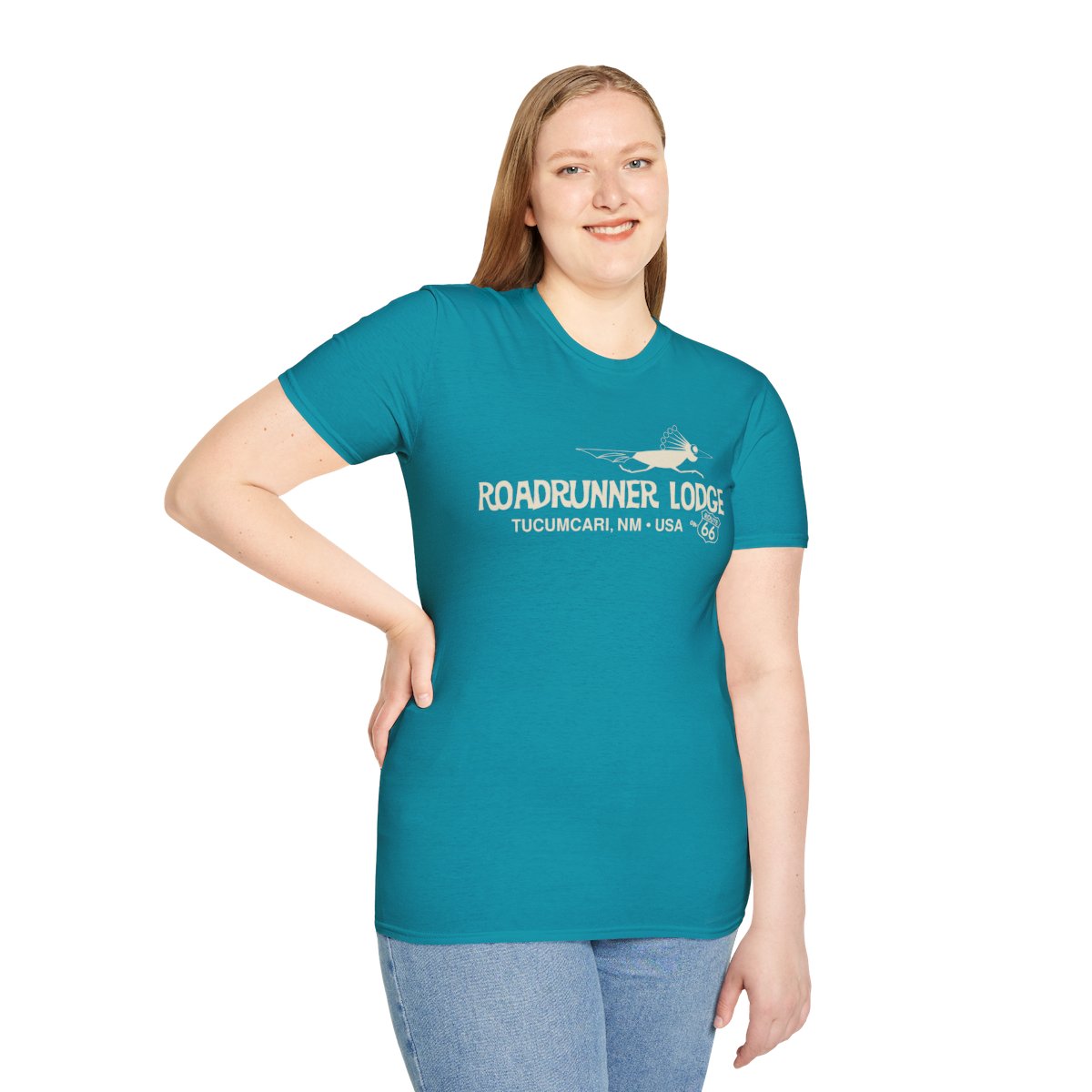 Roadrunner Lodge T-Shirt - Offwhite print on Unisex Softstyle Tee