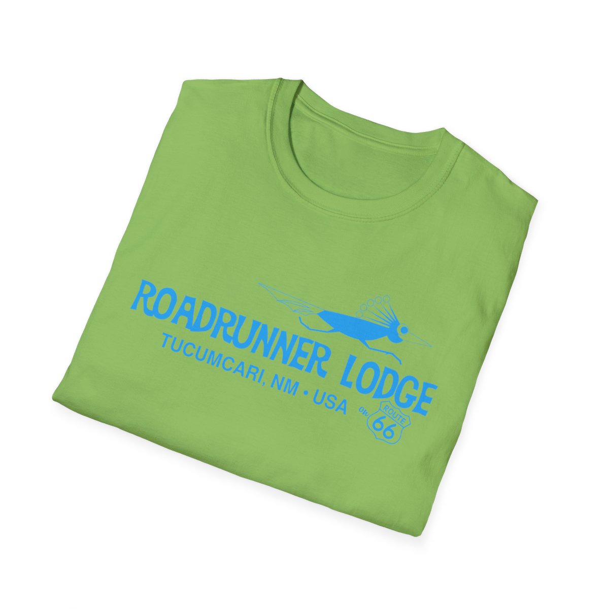 Roadrunner Lodge T-Shirt - Turquoise print on Unisex Softstyle Tee