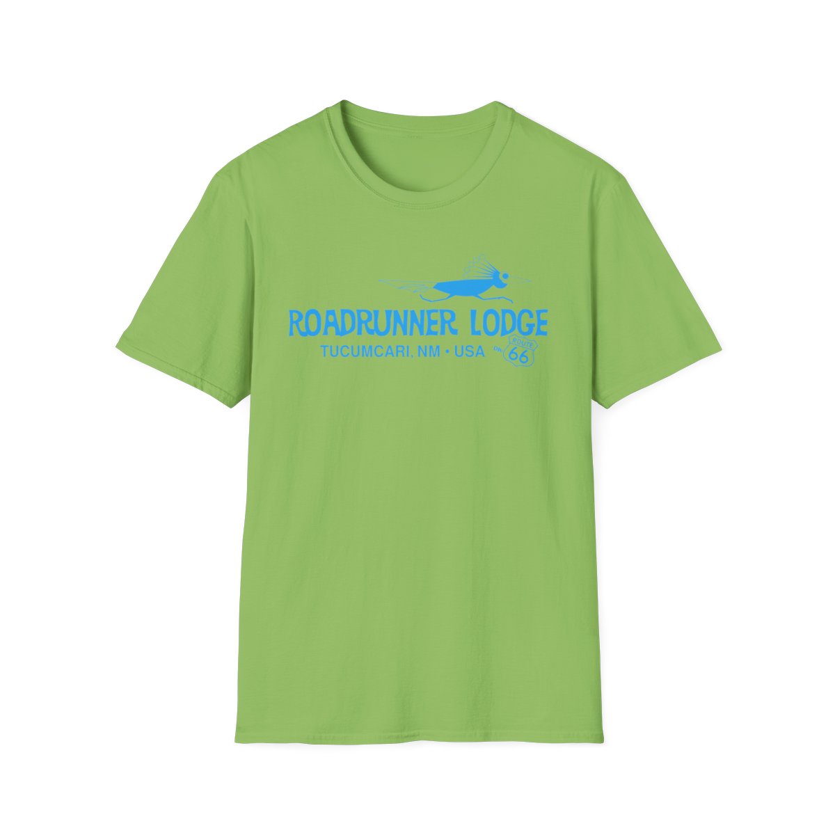 Roadrunner Lodge T-Shirt - Turquoise print on Unisex Softstyle Tee